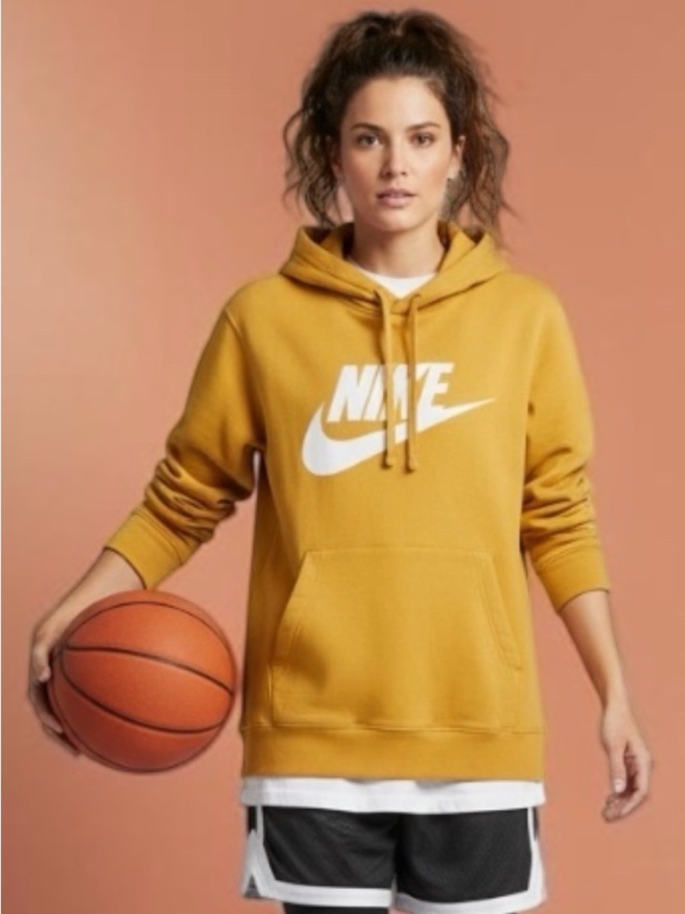 Nike Mustard Pullover Hoodie with White Logo